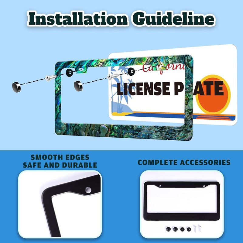 TINALUIN Faux Abalone License Plate Frame Funny Stainless Steel License Plate Holder for Front or Rear Car Tags for Car Decoration Accessories Rust-Proof with Screws 6.3 X 12.2 in for Women Men - Image 4